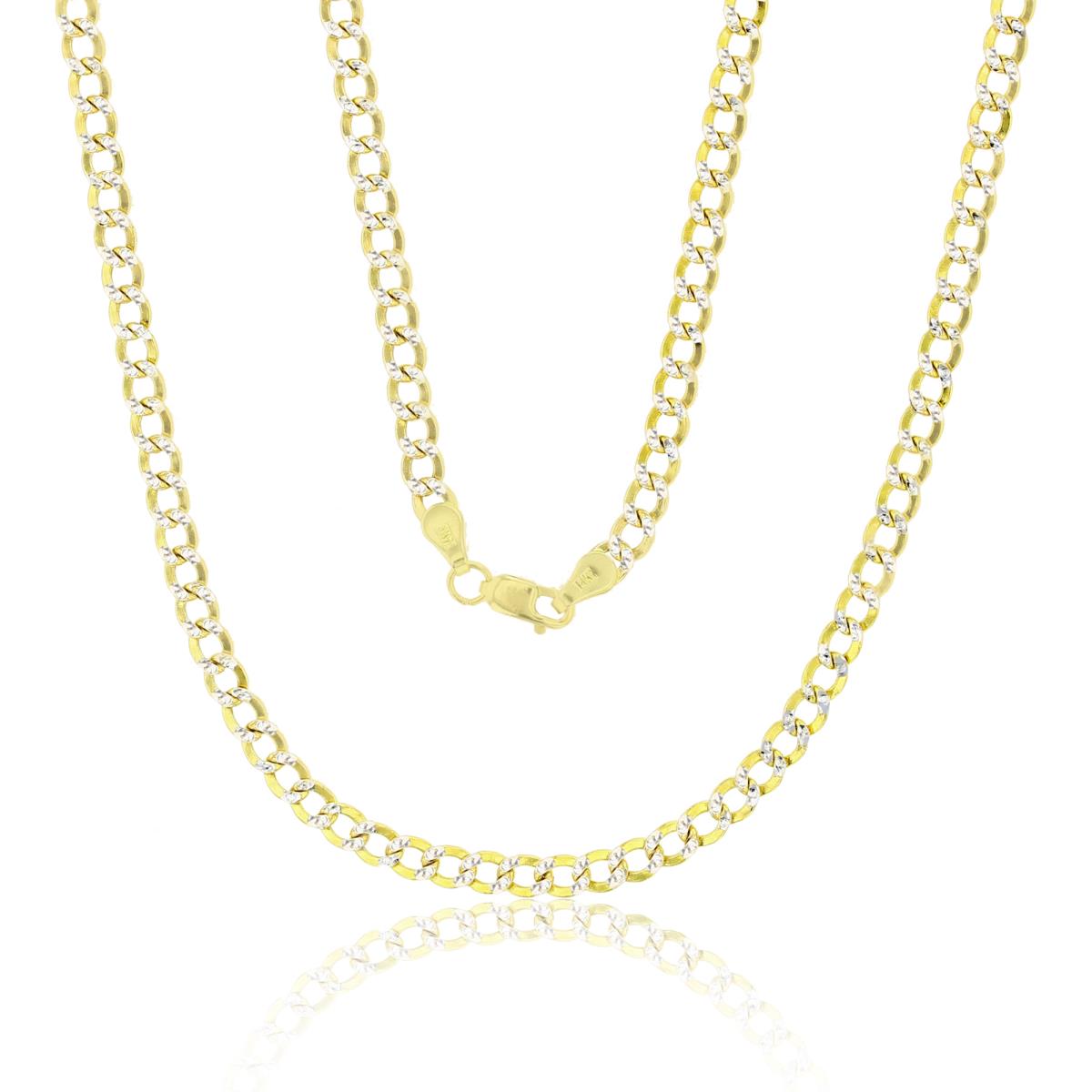 14K Yellow Gold 080 Hollow Cuban White Pave 24" Chain
