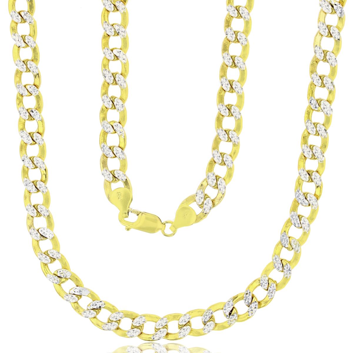 14K Yellow Gold 180 Hollow Cuban White Pave 24" Chain
