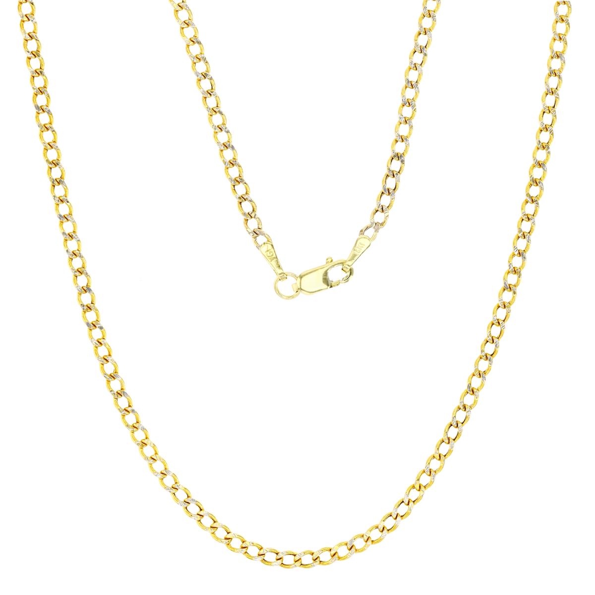 14K Yellow Gold 2.50mm 16" Curb Hollow White Pave 060 Chain