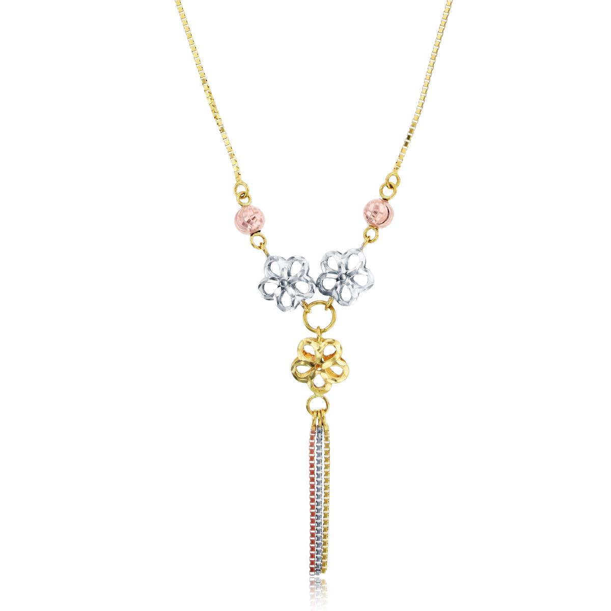 14K Tri-color Gold Puffy Flower Tassel 17" Necklace