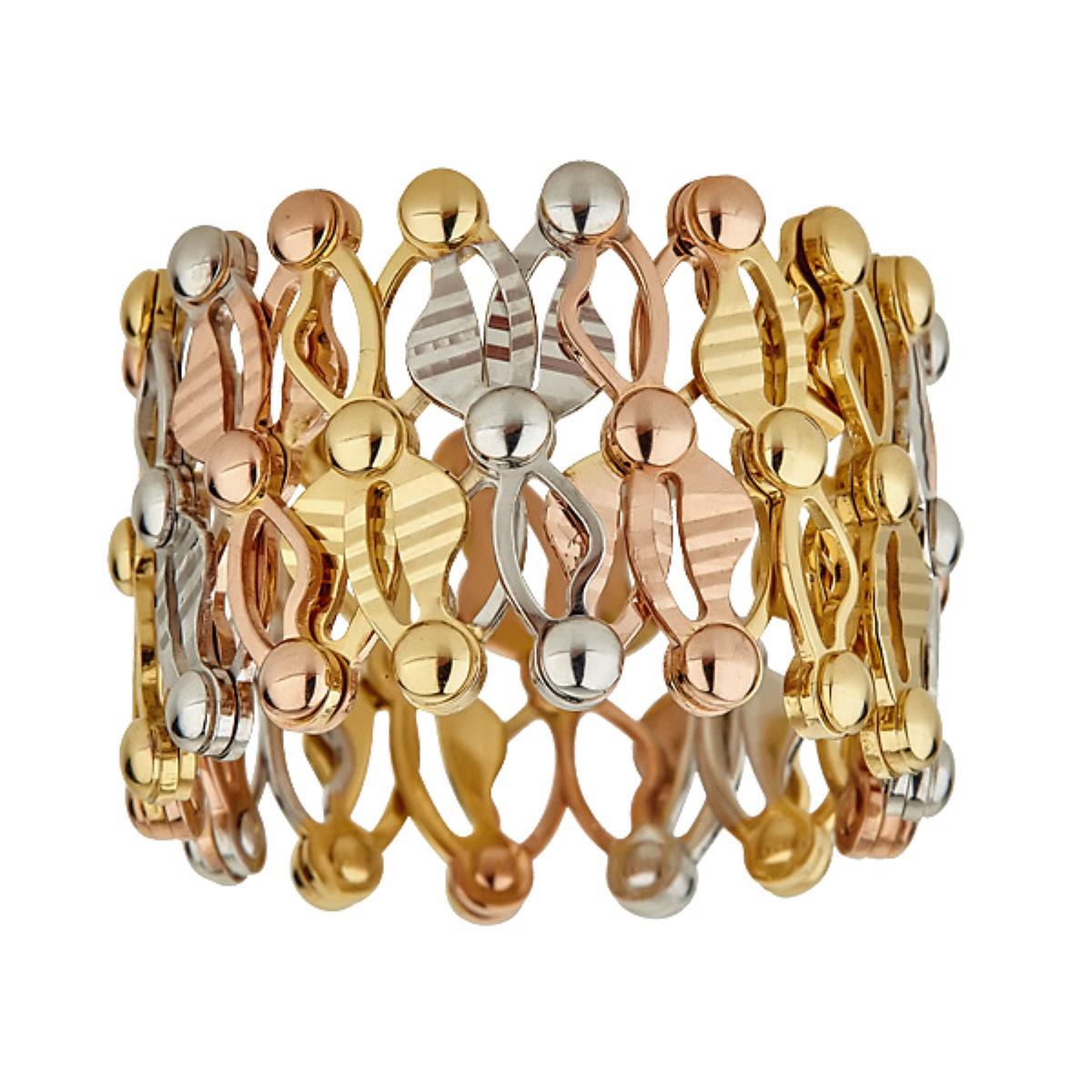 14K Tri-color Gold Diamond Cut Butterfly Stretch Fashion Ring