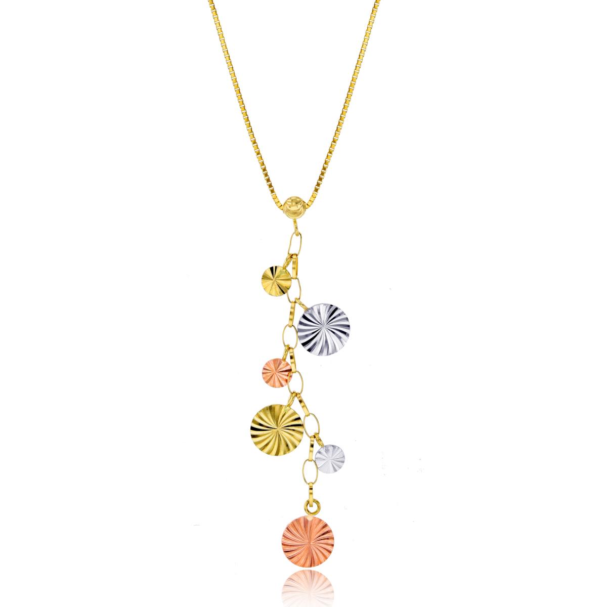 14K Tri-color Gold Diamond Cut Dangling Circle 17" Necklace