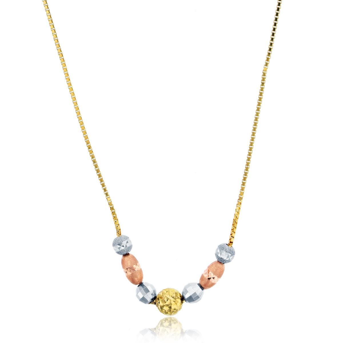 14K Tri-color Gold Diamond Cut Bead 17" Necklace