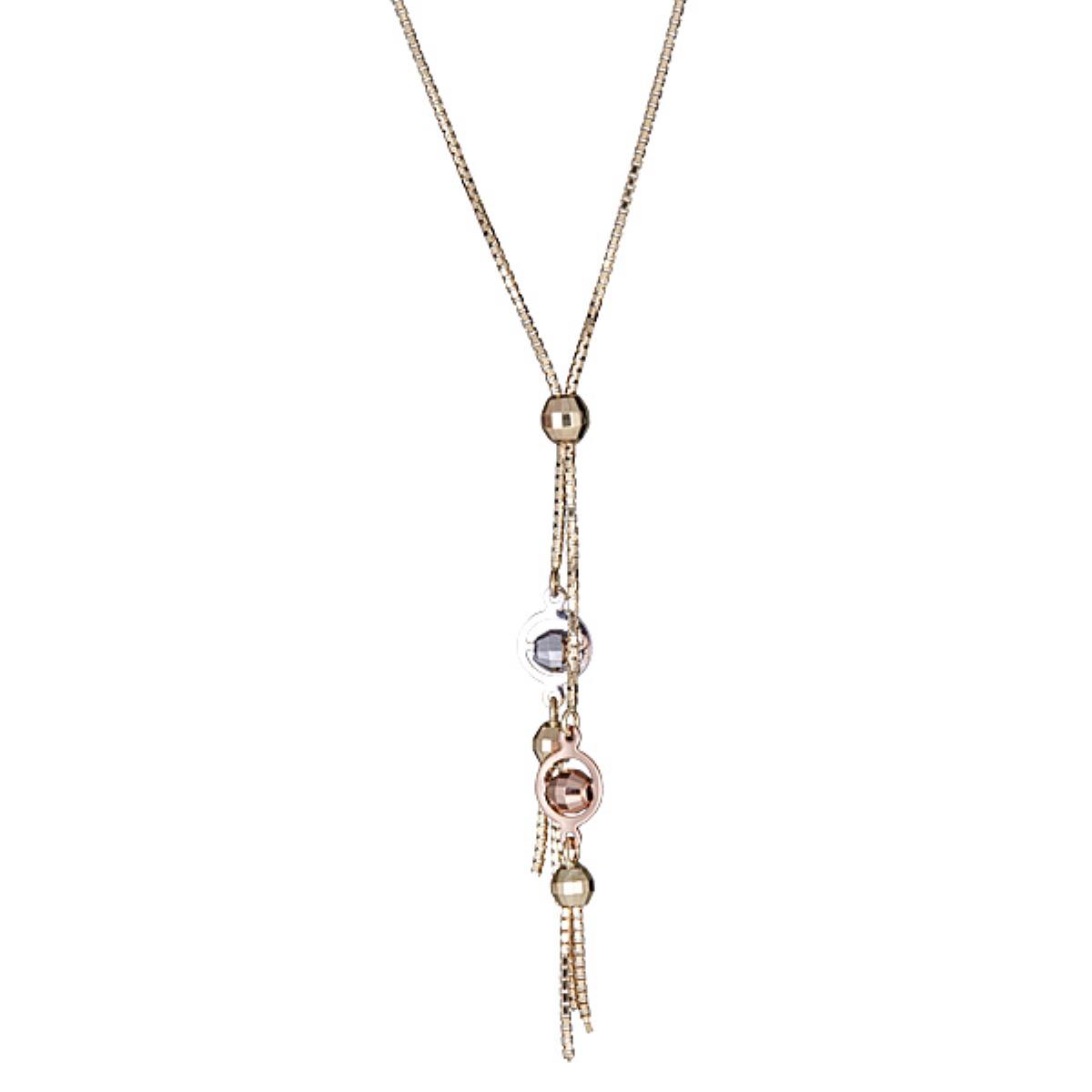 14K Tri-color Gold Diamond Cut Dangling Bead 17" Necklace