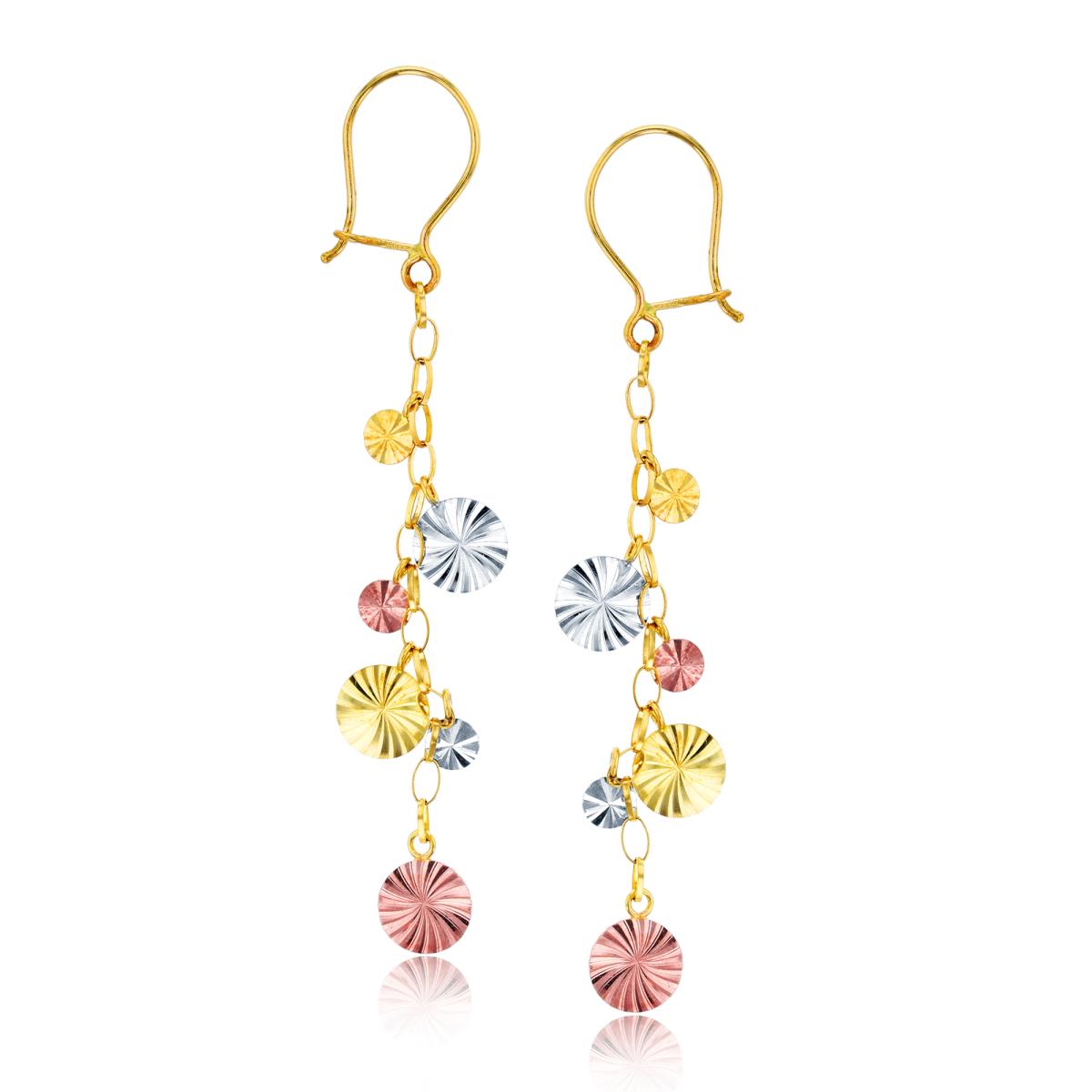 14K Tri-color Gold Diamond Cut Circle Dangling Earring