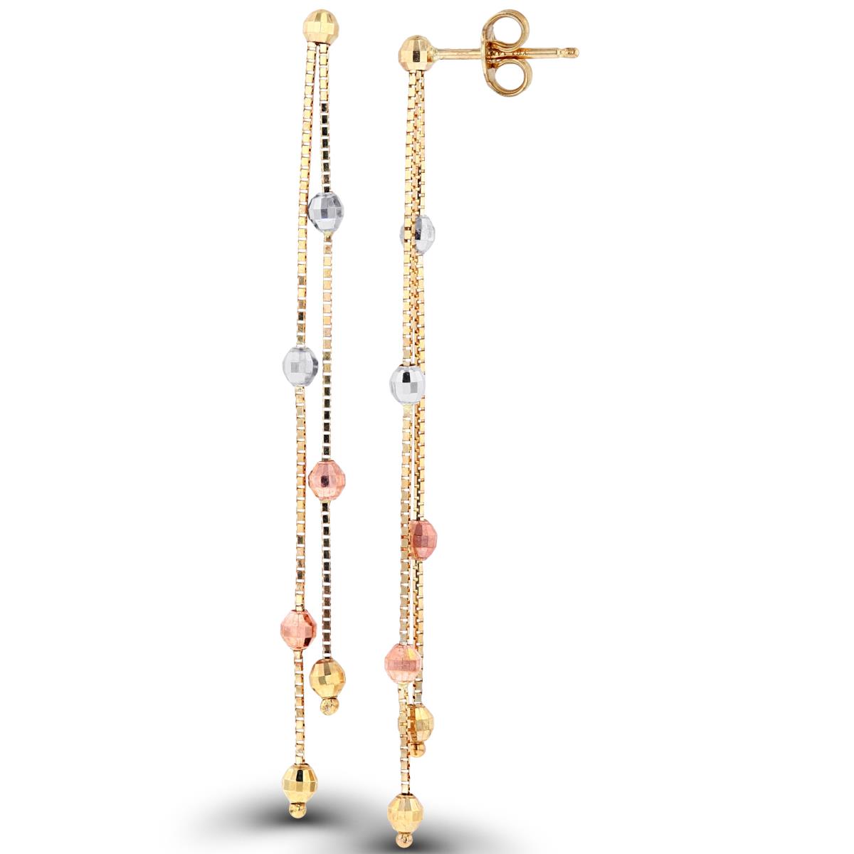 14K Tri-color Gold  Diamond Cut Bead Chain Dangle Earring