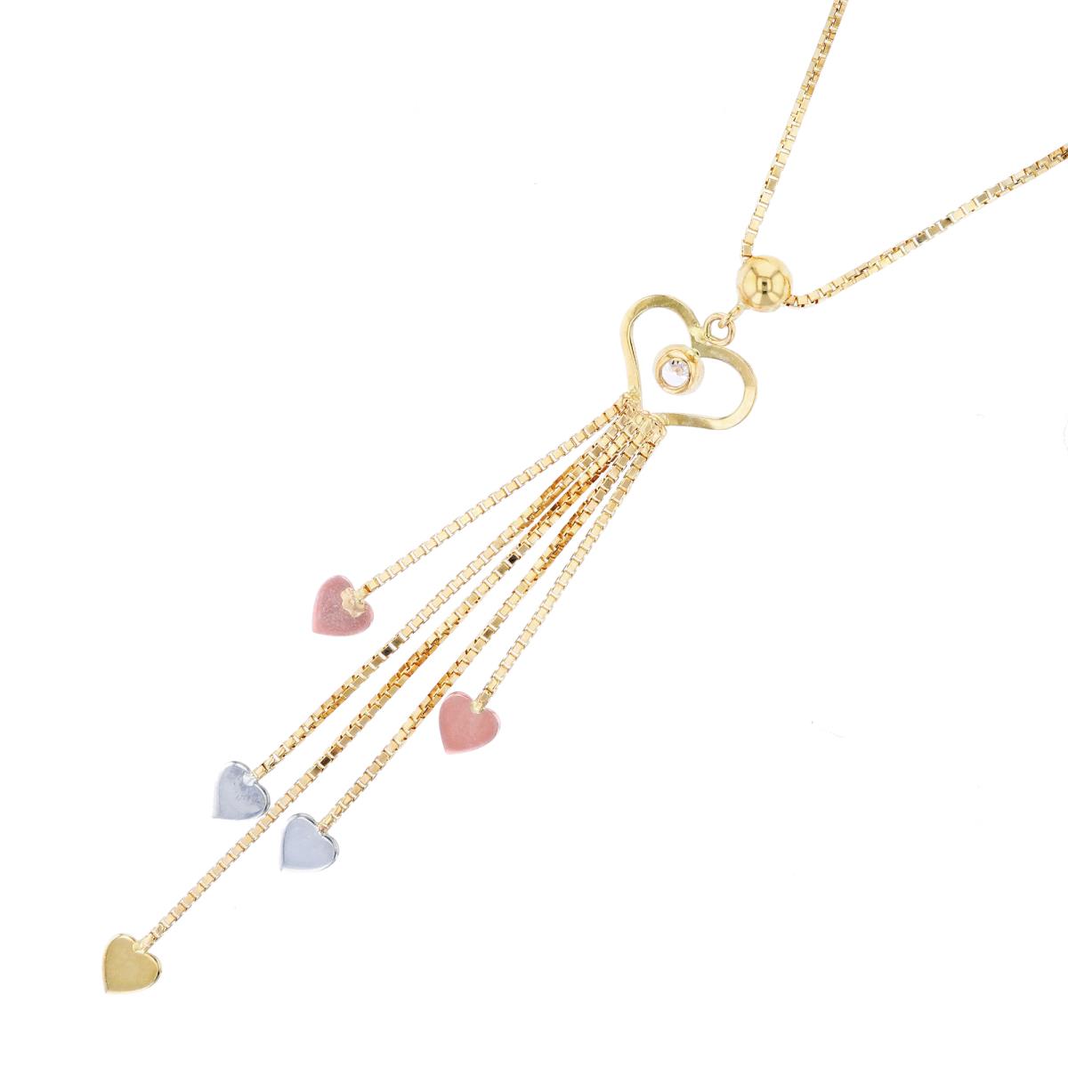 14K Tri-color Gold Diamond Cut Open Heart 17" Necklace