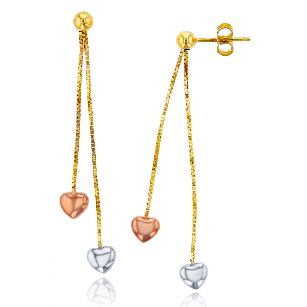 14K Tri-color Gold Polished Puffy Heart Dangle Earring