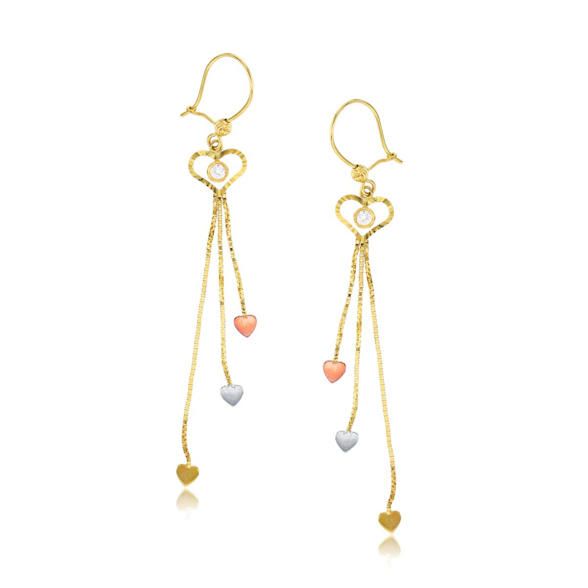 14K Tri-color Gold Diamond Cut Open Heart Dangle Earring