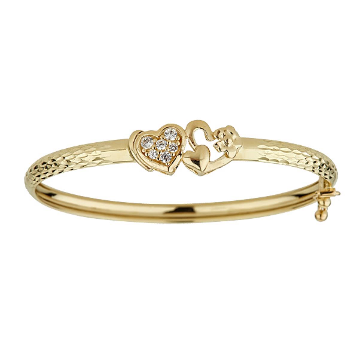 14K Yellow Gold Triple Heart Baby Bangle with Cubic Zirconia