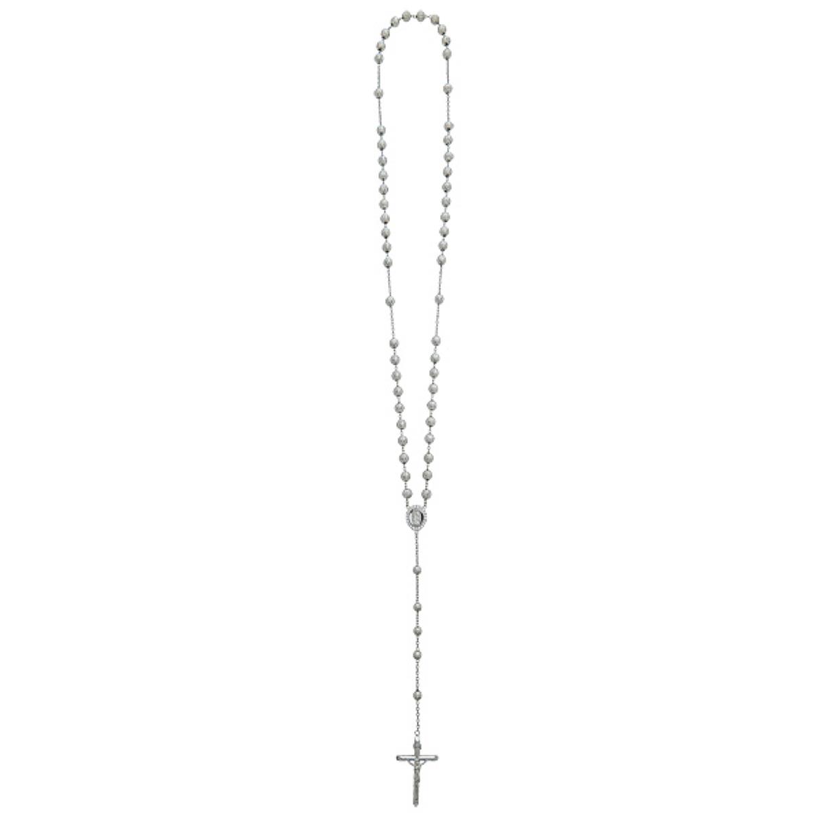 14K White Gold 26 Inch 5mm Beads Rosary Necklace 