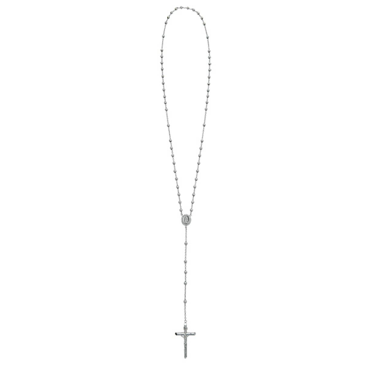 14K White Gold 26 Inch 4mm Beads Rosary Necklace 