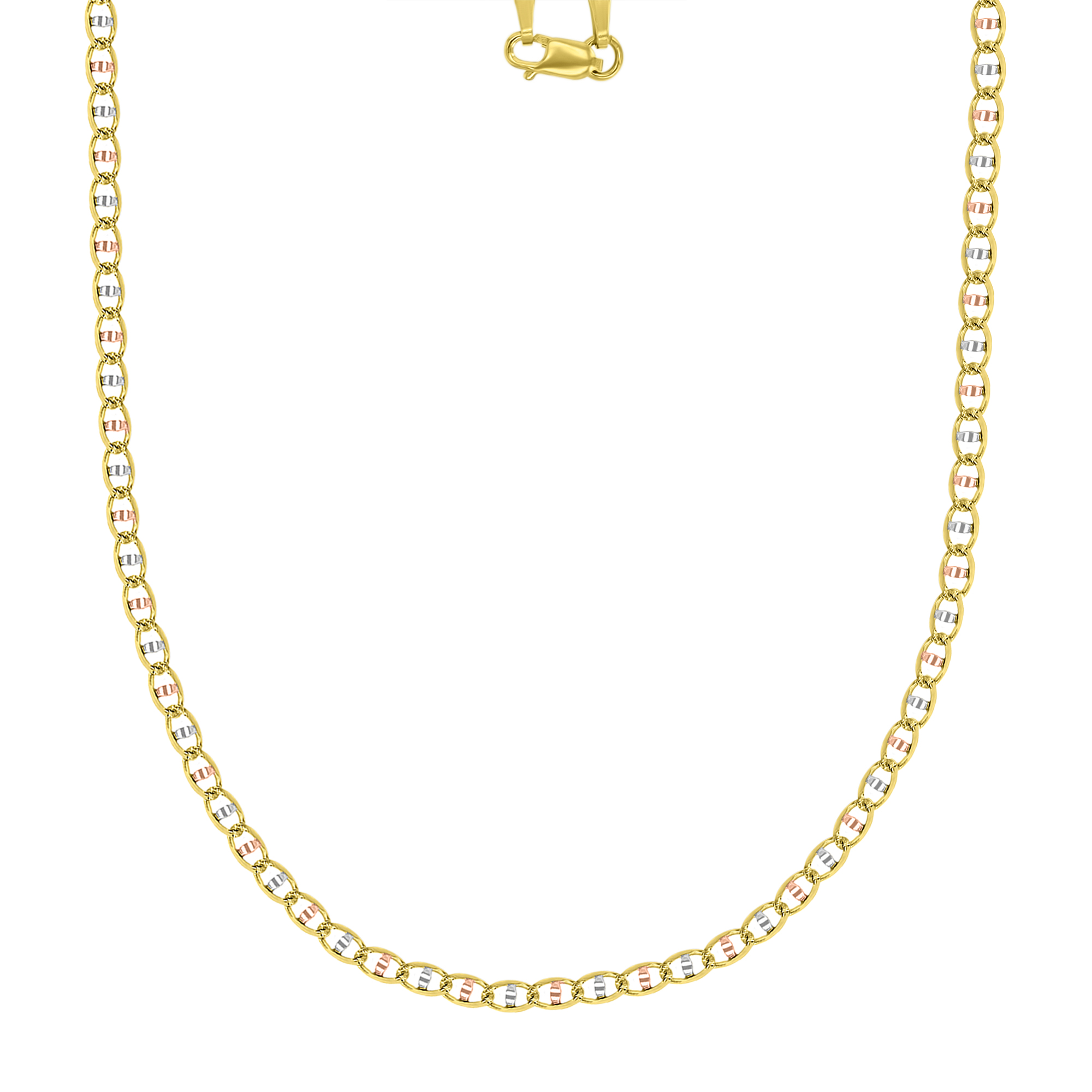 14K Gold Tri-Color 2.80mm 22" Concave Mariner Link Chain