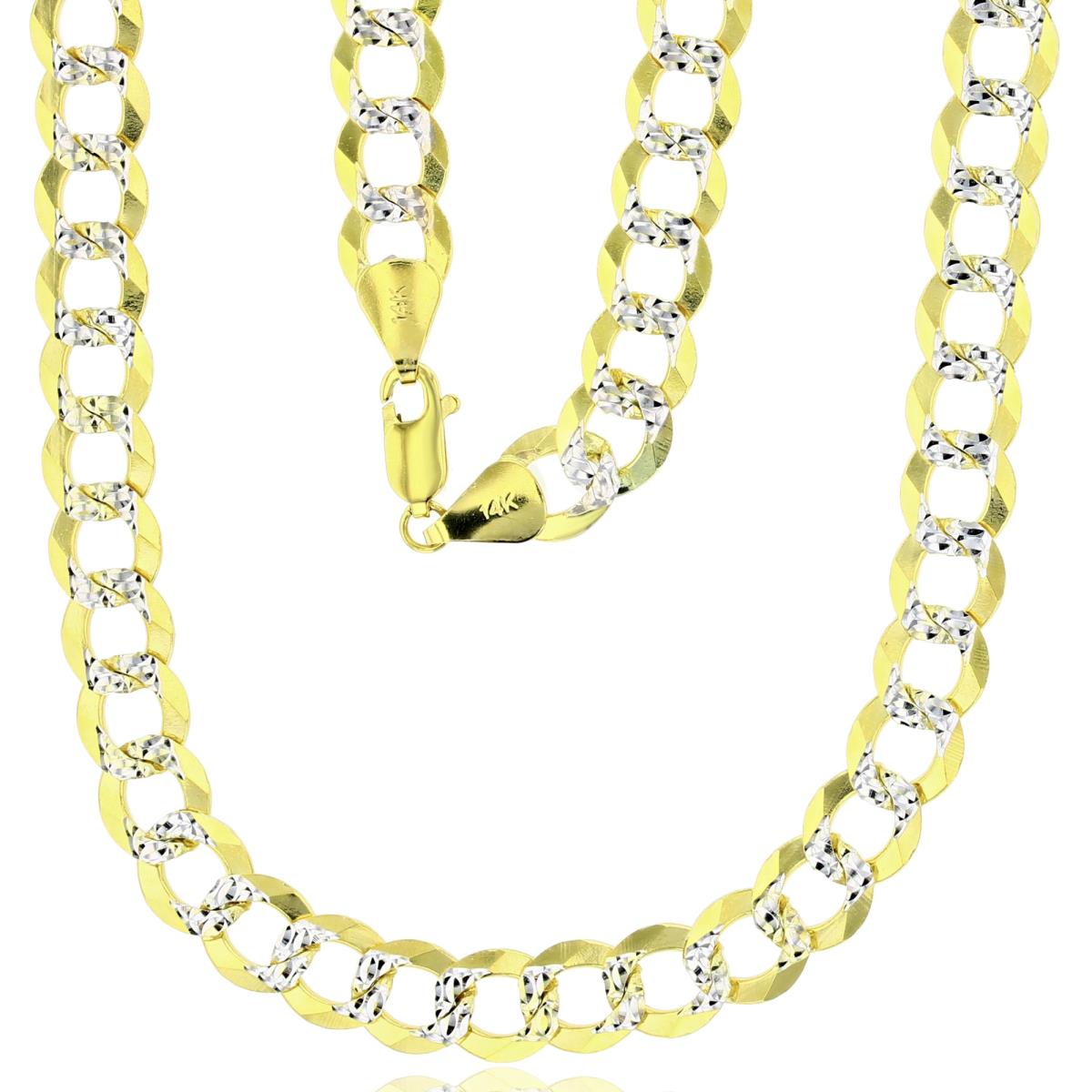 14k Gold Two-Tone 8.00mm 8.50" Pave Solid Cuban 210 Chain