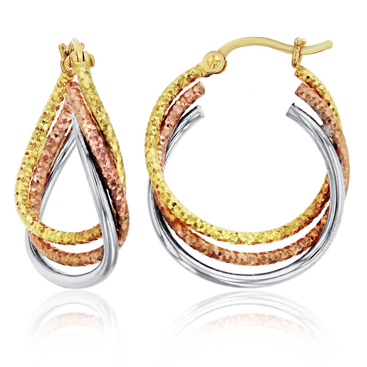 14K Gold Tri-color DC Triple Row S Twisted Hoop Earring 