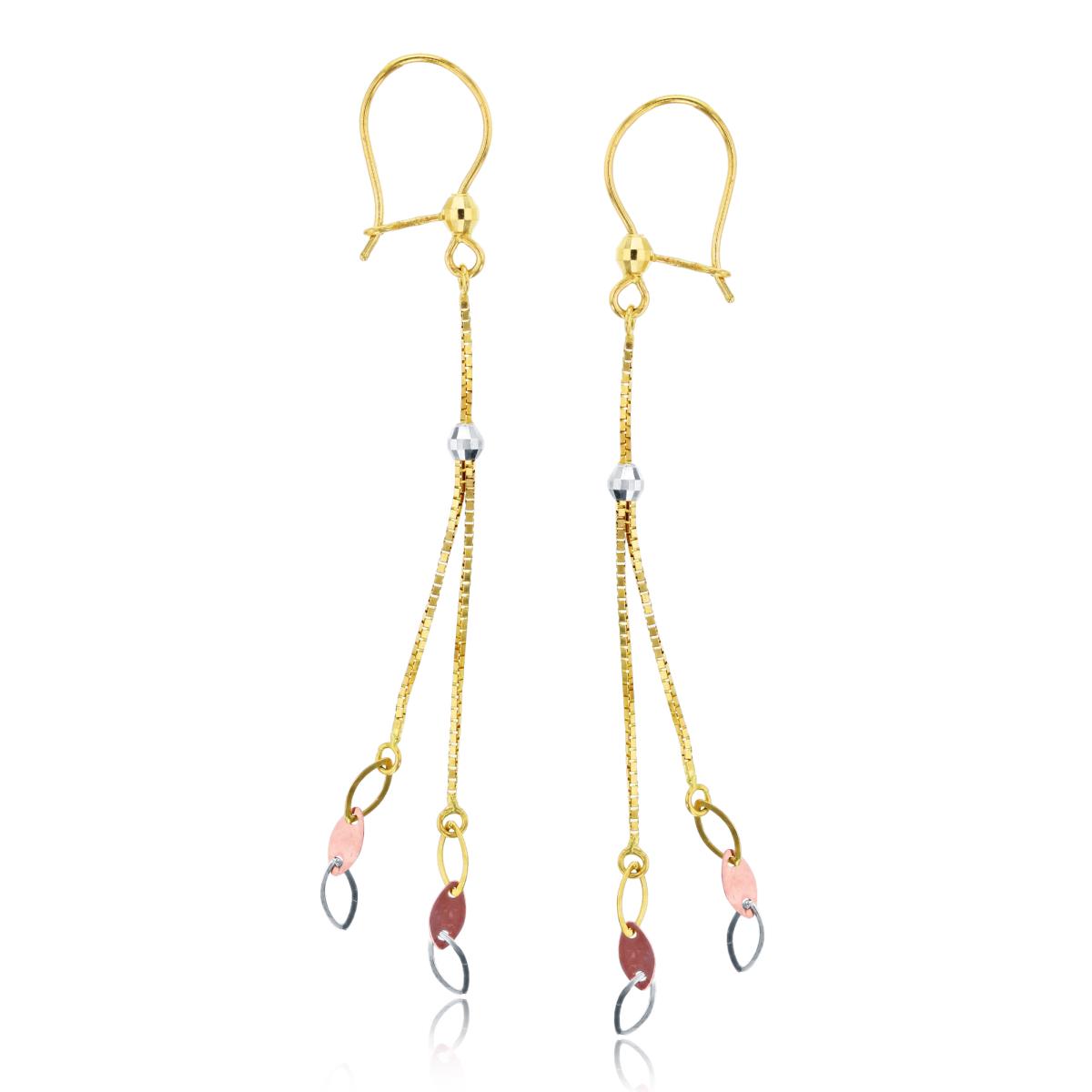 14K Gold Tri-color Fancy Bead Chain Dangling Earring 
