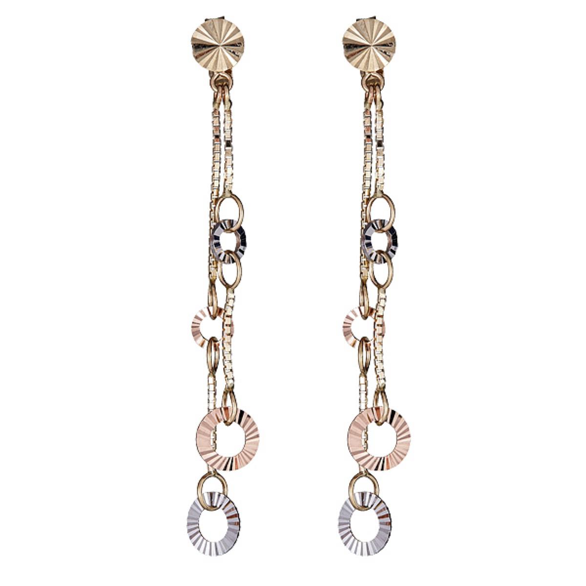 14K Gold Tri-color DC Open Circle Dangling Earring 
