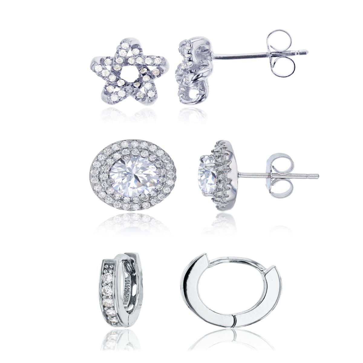 Sterling Silver Rhodium Pair of Studs and Hoop Set Kit