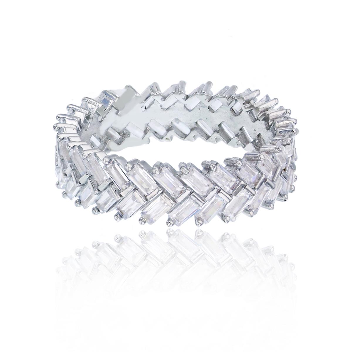 Sterling Silver Rhodium Baguette cut Eternity Band Ring