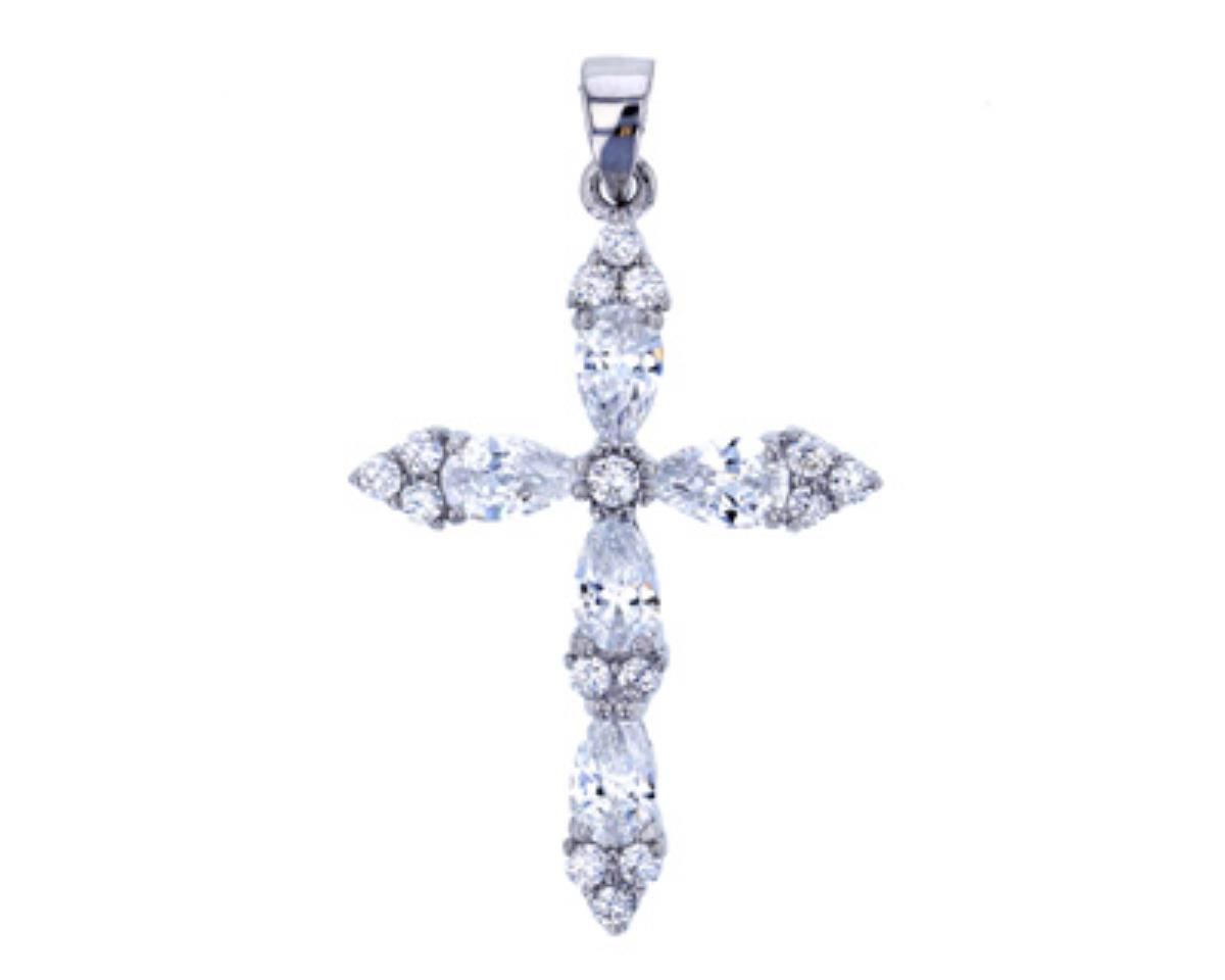 Sterling Silver Rhodium Marquise Cut Cross Pendant