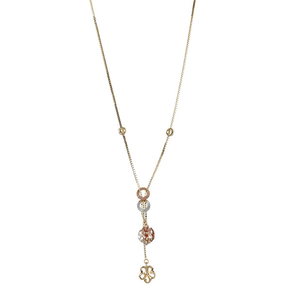 14K Gold Tricolor Dangling Heart & Daisy 17" Necklace
