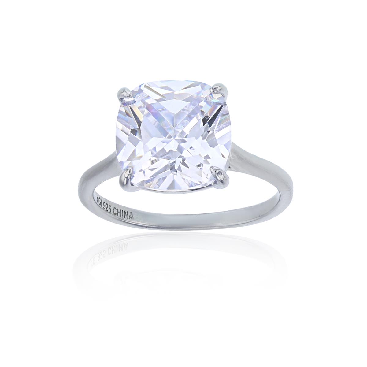 Sterling Silver Rhodium 10mm Cushion Cut Solitaire Ring