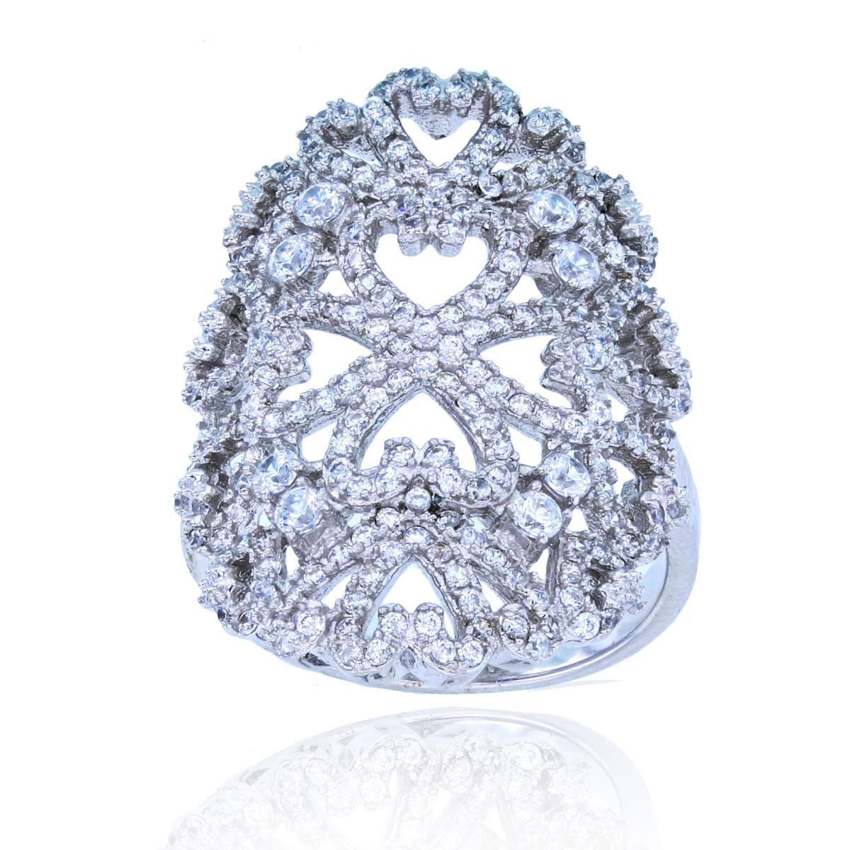 Sterling Silver Rhodium Heart Filigree Cocktail Ring