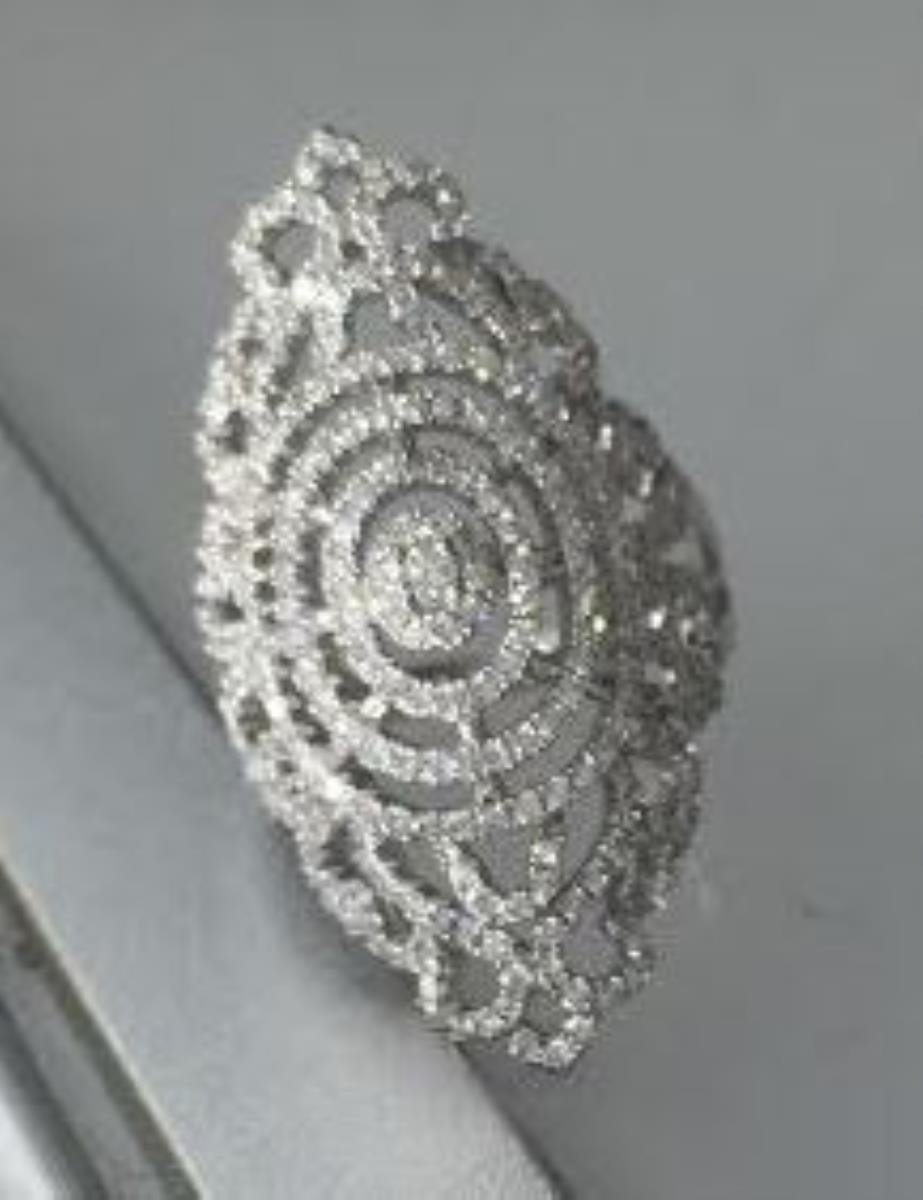 Sterling Silver Rhodium Marquise Vintage-Style Lattice Ring