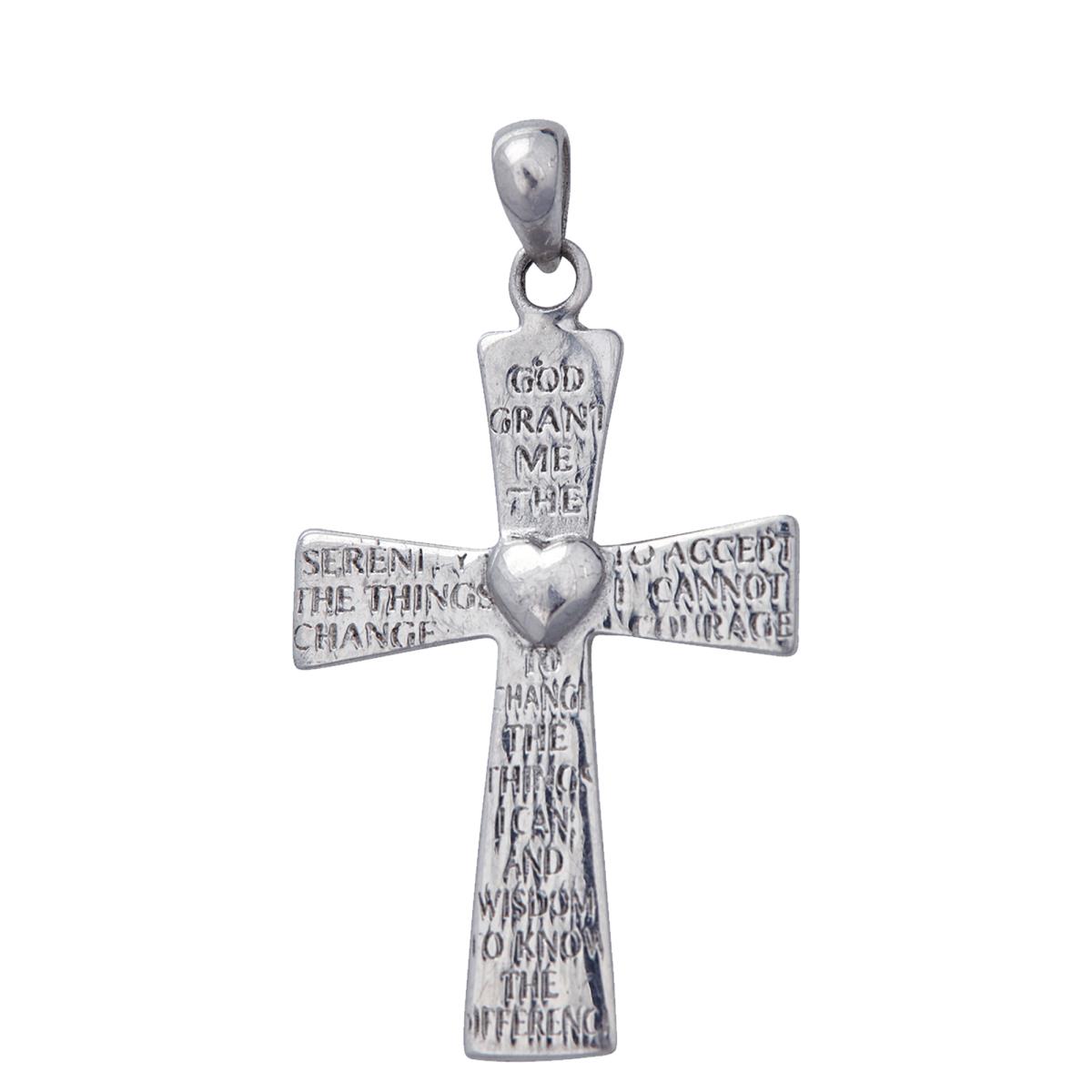 Sterling Silver Rhodium Serenity Prayer Cross Pendant