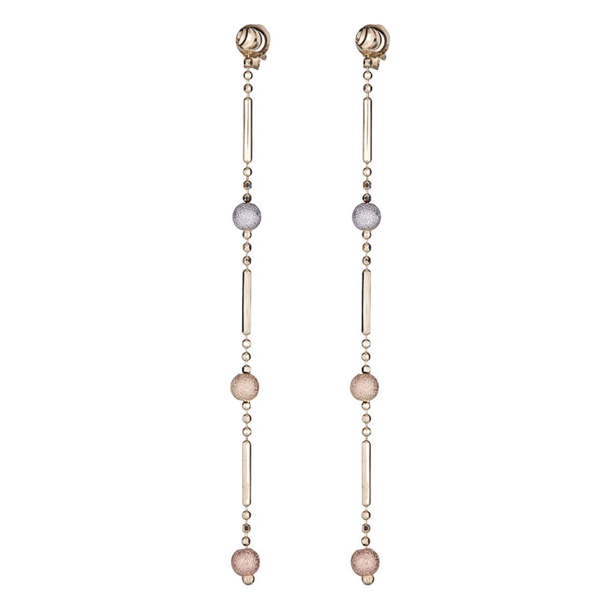 14k Gold Tri-Color Glitter Bead & Bar Dangling Earring