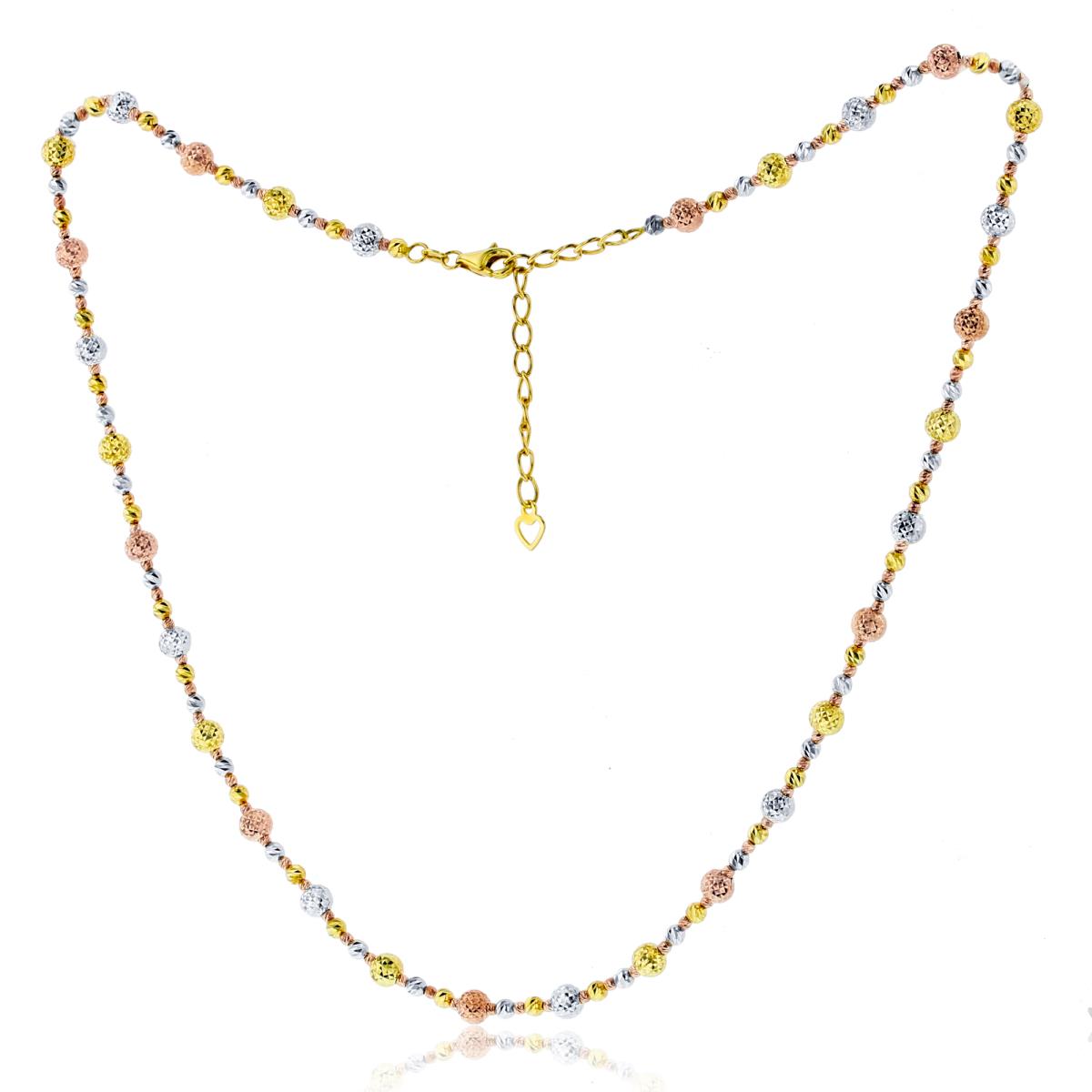 14k Gold Tri-Color Diamond Cut Bead 18" Necklace with 2 inch Extender