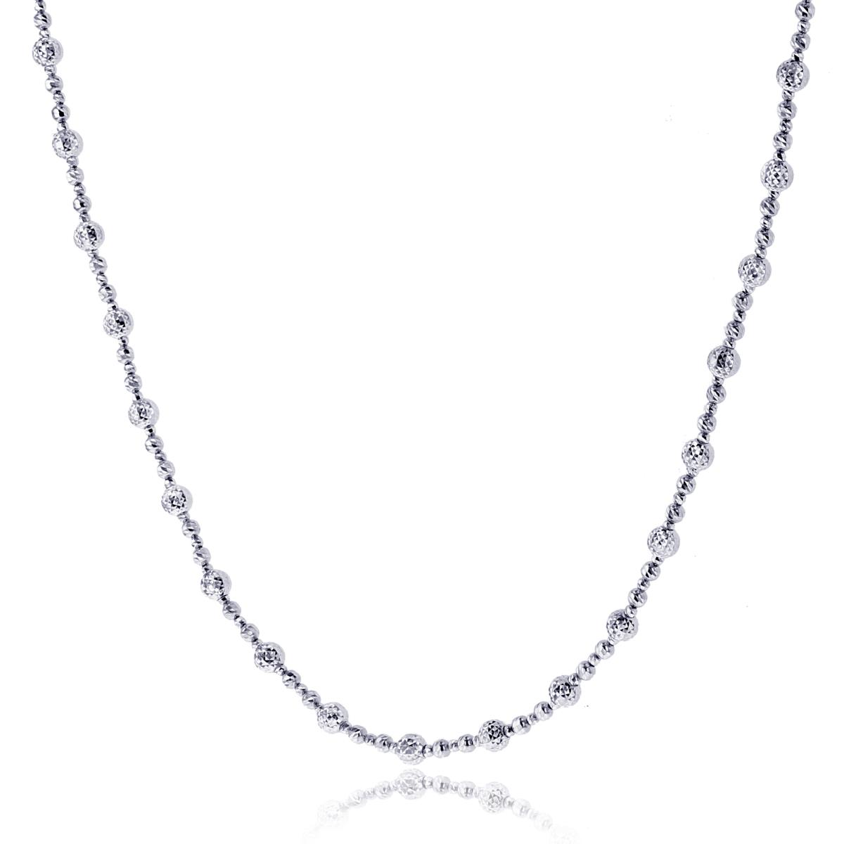 14k White Gold Diamond Cut Bead 18" Necklace with 2 inch Extender