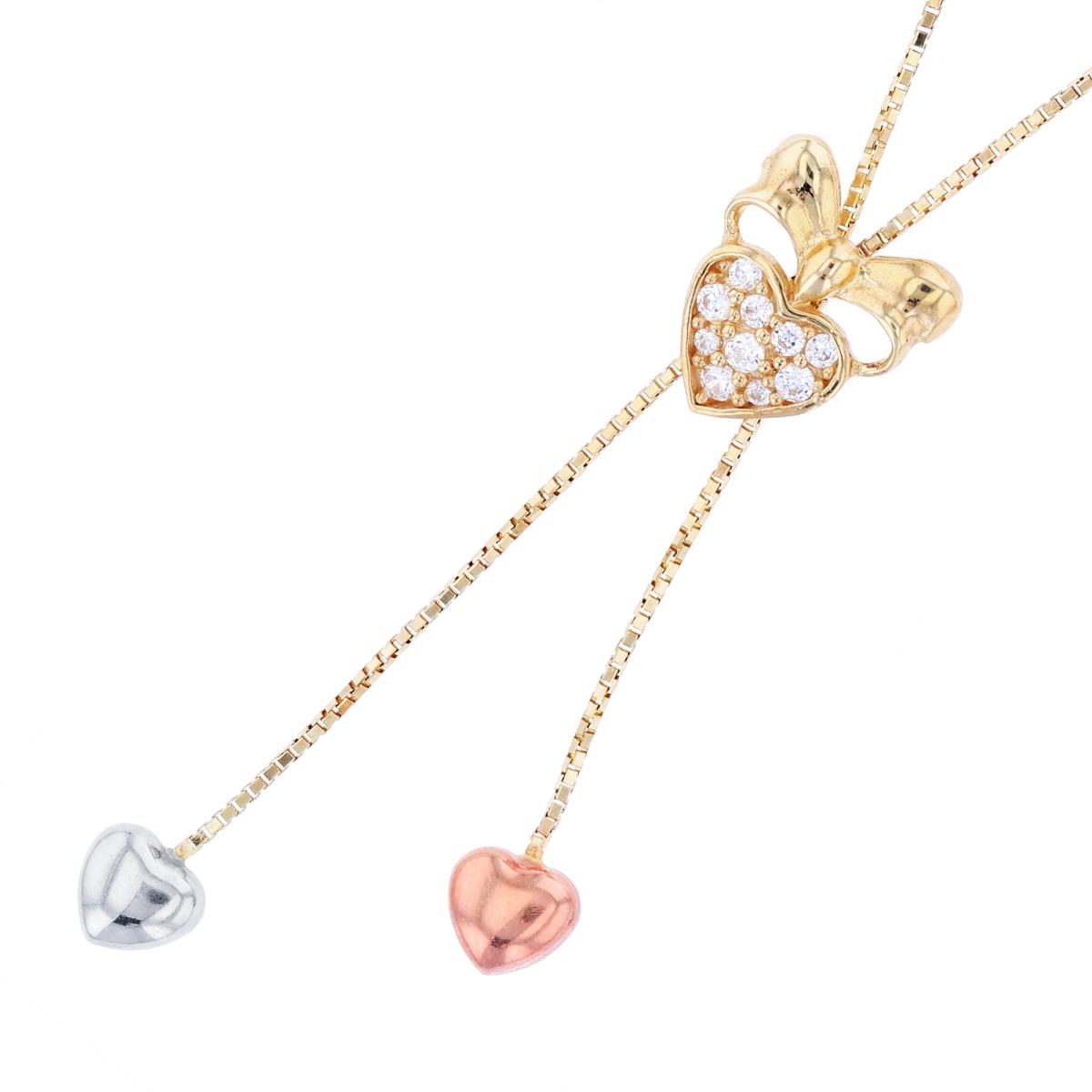 14K Tri-color Gold Heart Cubic Zirconia 17" Necklace