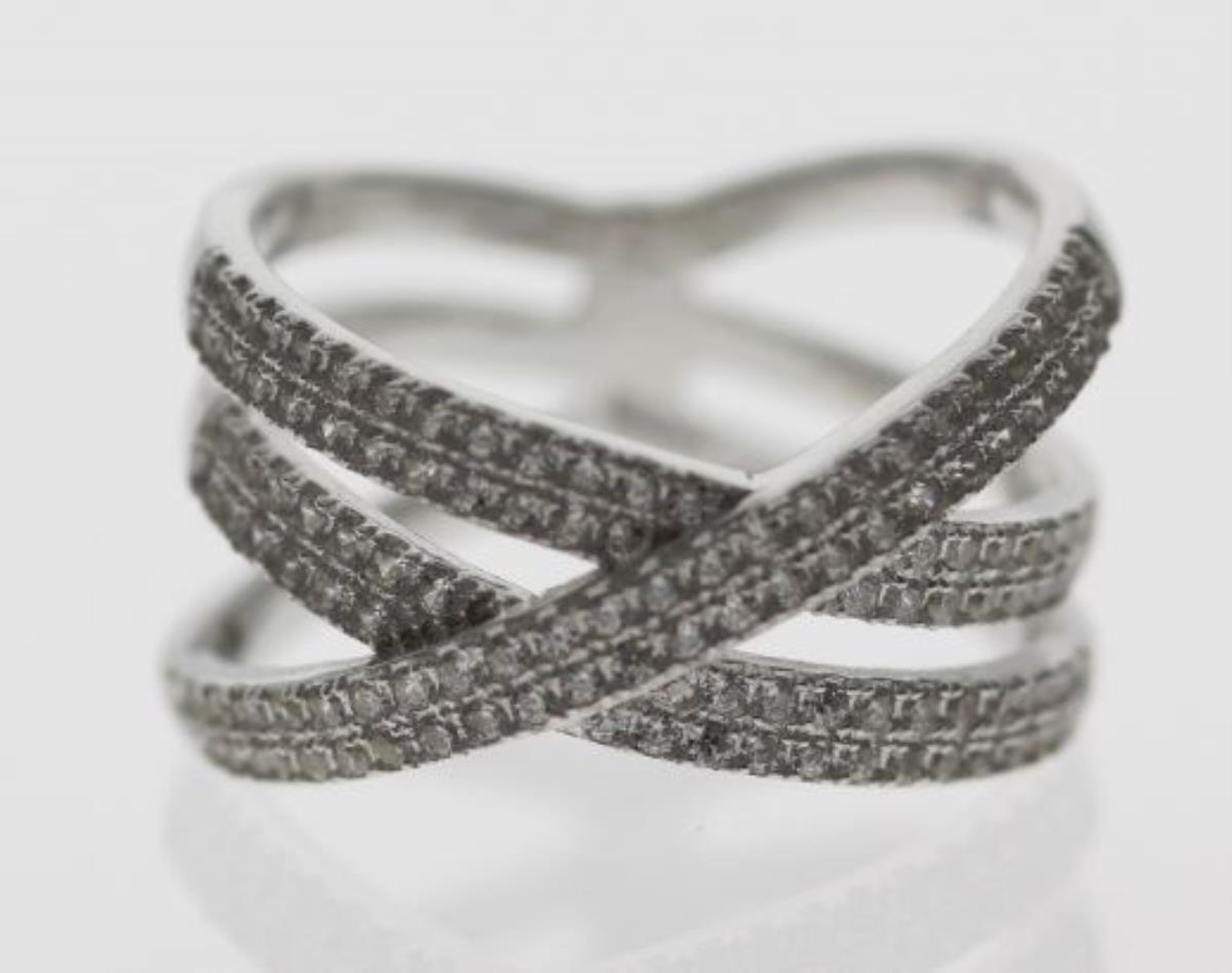 Sterling Silver Rhodium Criss Cross Fashion Ring