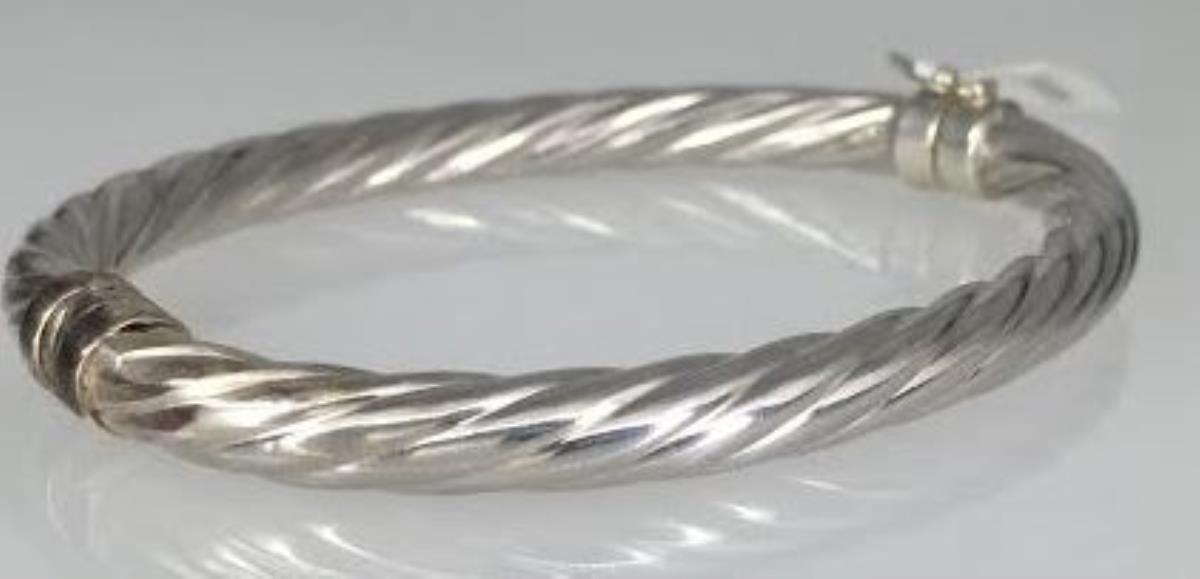 Sterling Silver Rhodium Twist Bangle 