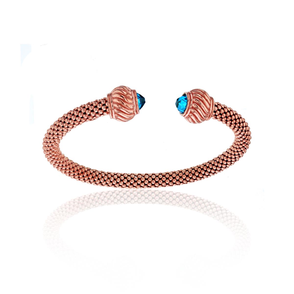 Sterling Silver Rose Gold Italian Popcorn Bangle with Color Stones at the ends