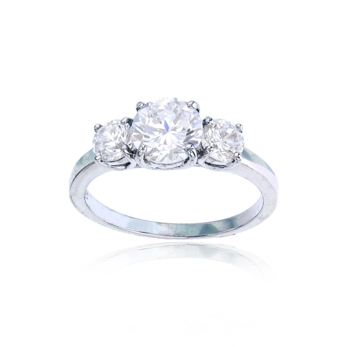 Sterling Silver Rhodium Round Three-Stone Graduated Engagement Ring