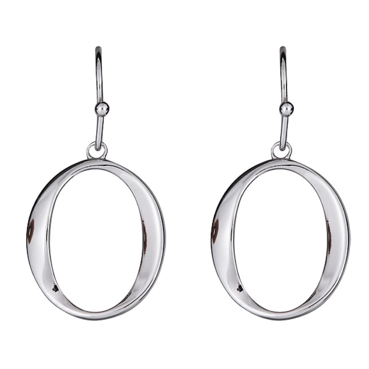 Sterling Silver Rhodium 15X28MM Dangling Circular Twist Earring