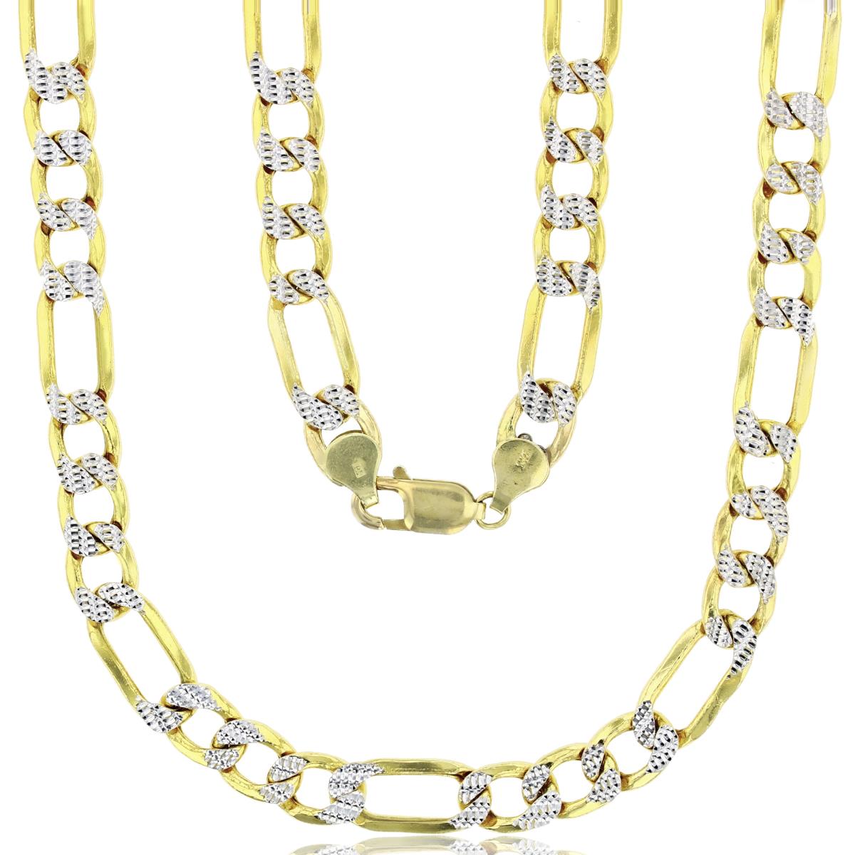 14K Two-Tone Gold 9.10mm 24" Hollow Figaro Pave 210 Chain