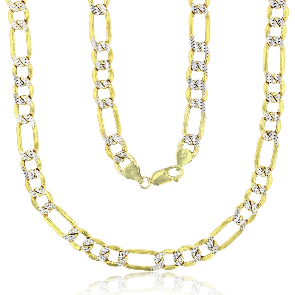 14K Two-Tone Gold 7.80mm 24" Hollow Figaro Pave 180 Chain