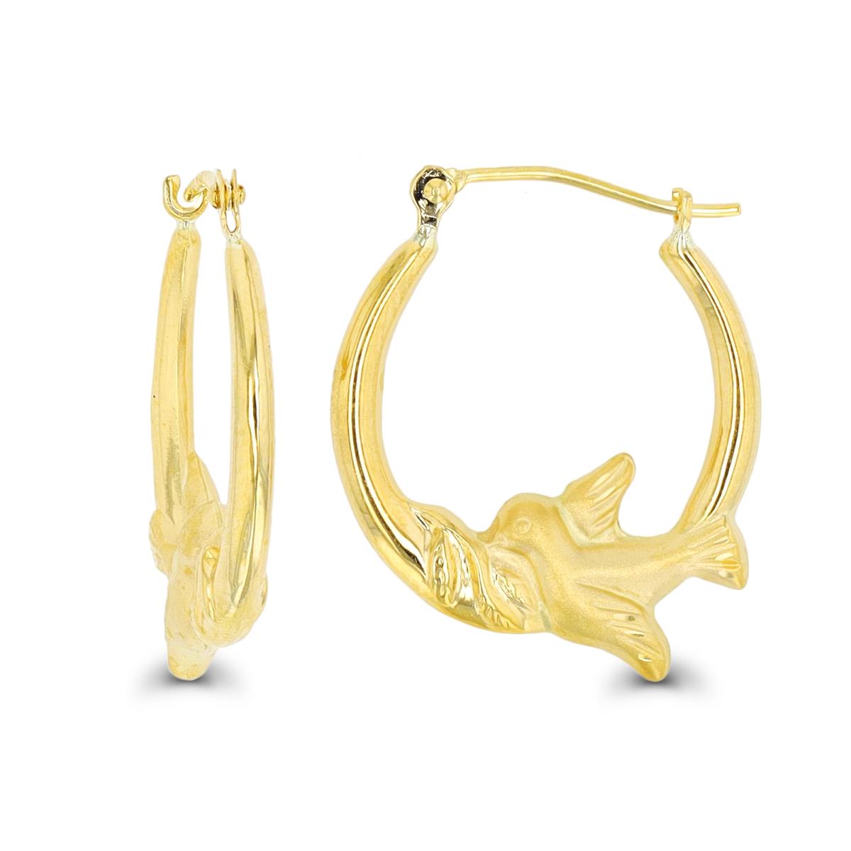 14K Gold Yellow Peace Dove Hoop Earrings