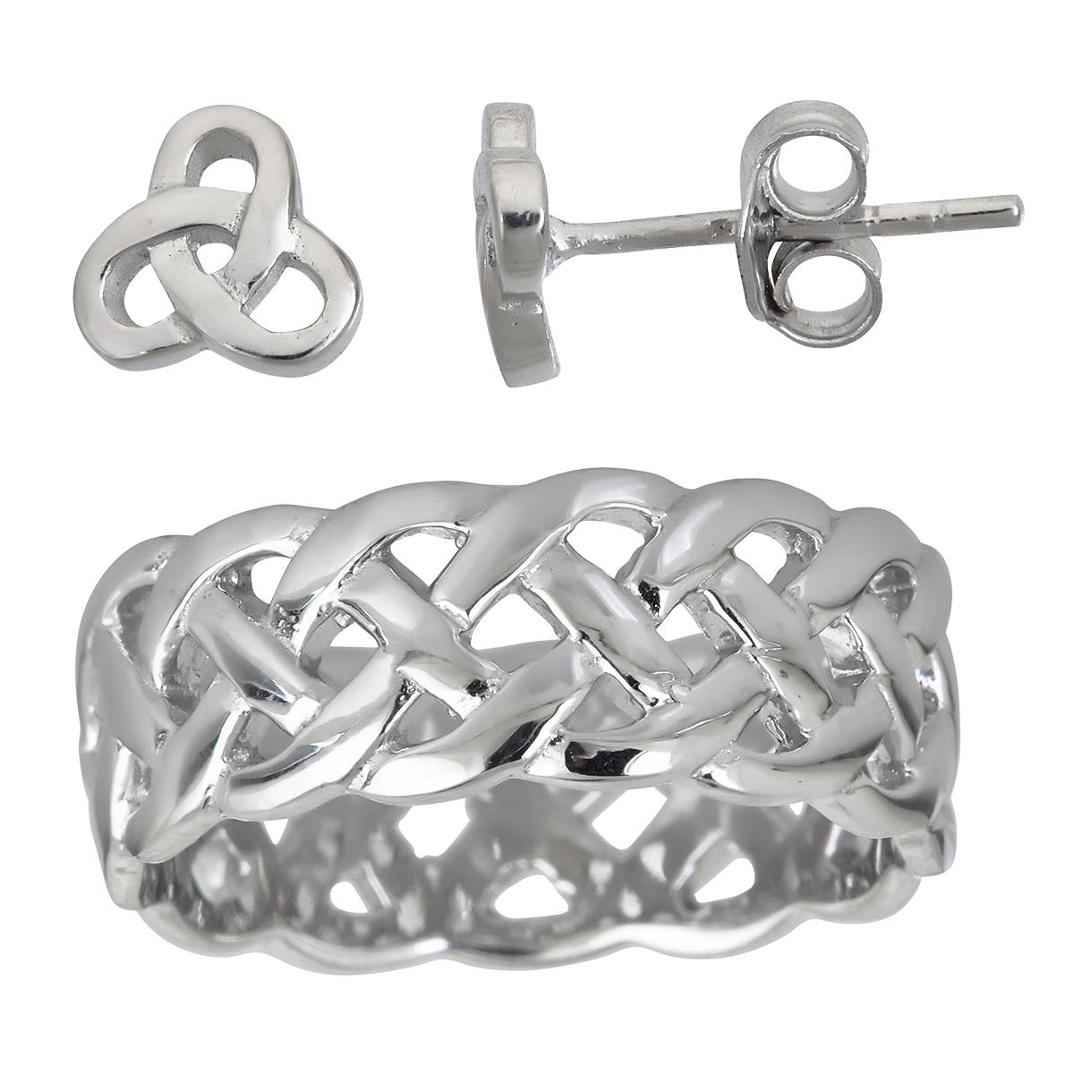 Sterling Silver Rhodium Celtic Ring & Earring Set