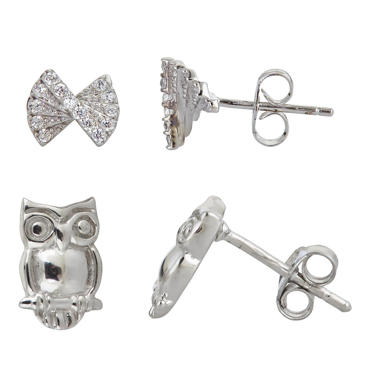 Sterling Silver Rhodium Bow and Owl Stud Set Kit