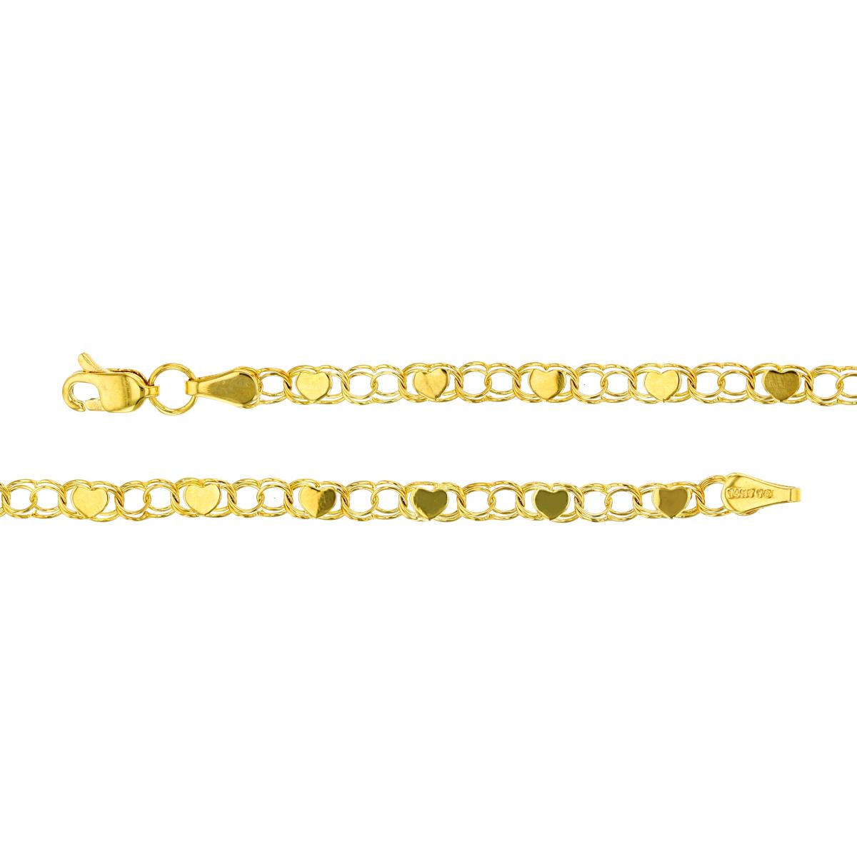 14K Yellow Gold Heart Double  Link 7" Bracelet