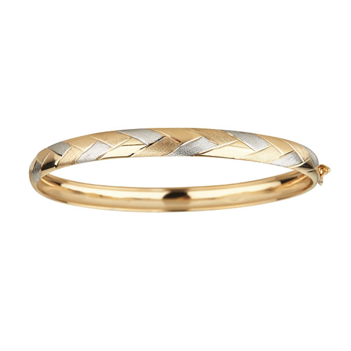 14K Two-Tone Gold Polished and Satin 7" Bangle