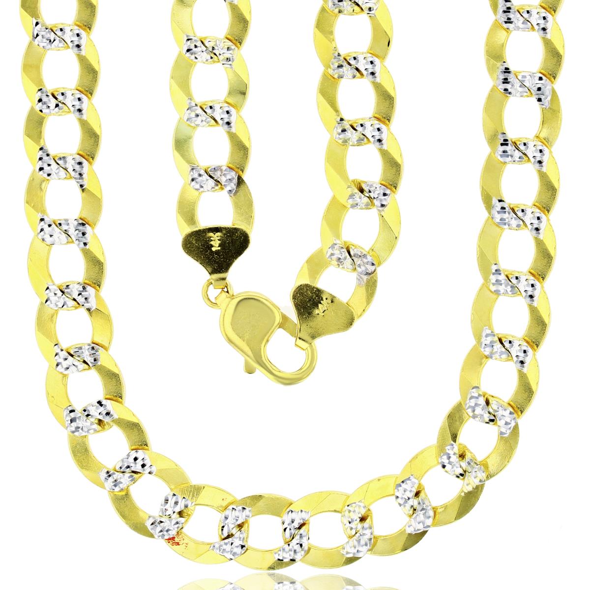14k Gold Two-Tone 12mm 24" Pave Solid Curb Link 300 Chain