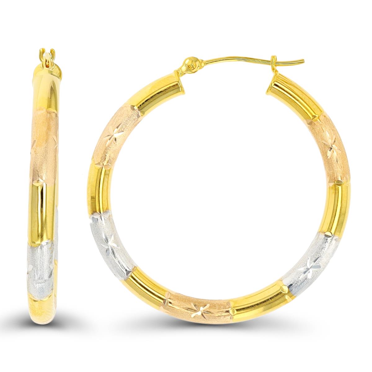 14K Gold Tri-Color DC Polished & Satin Hoop Earring