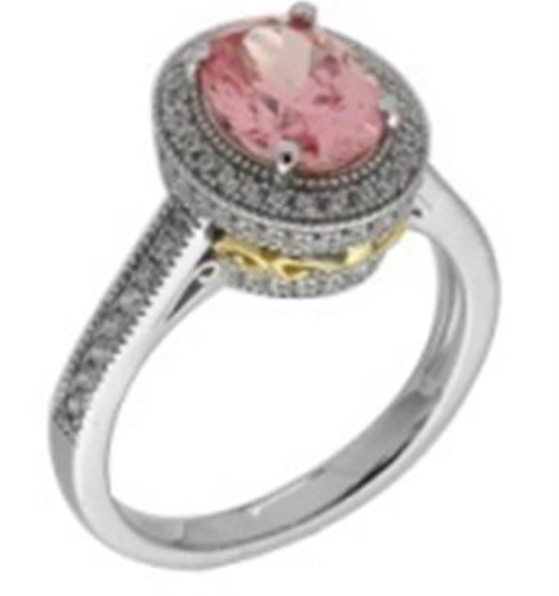 Sterling Silver Two-Tone 9mm Pink Oval Cut Fancy Engagement Ring