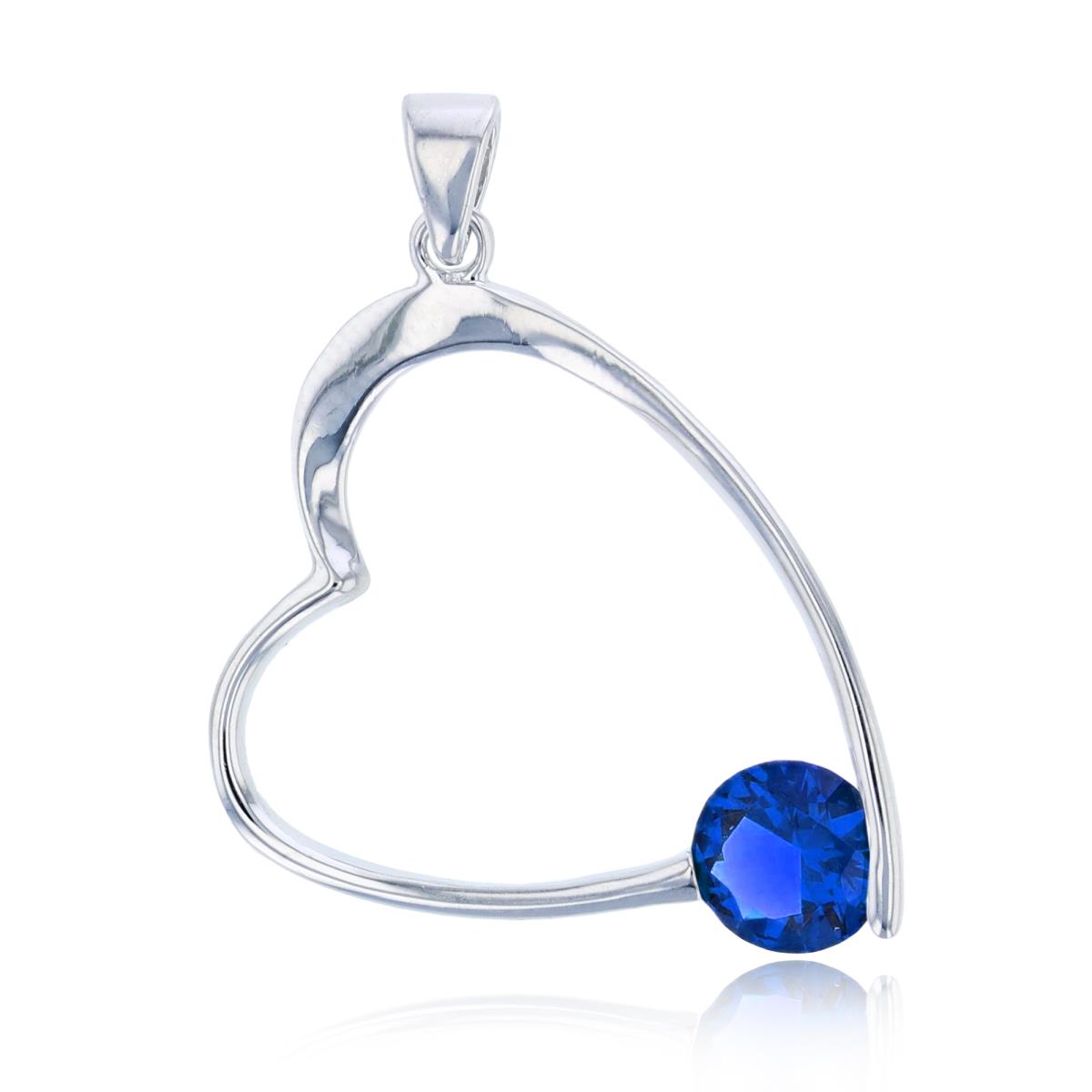 Sterling Silver Rhodium Sapphire CZ Heart Pendant