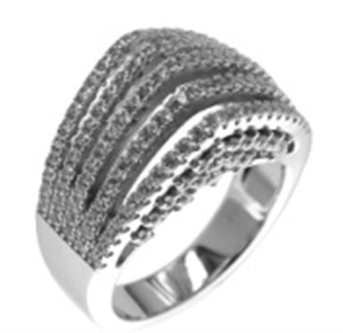 Sterling Silver Rhodium Carved Hollow Layers Fashion Ring